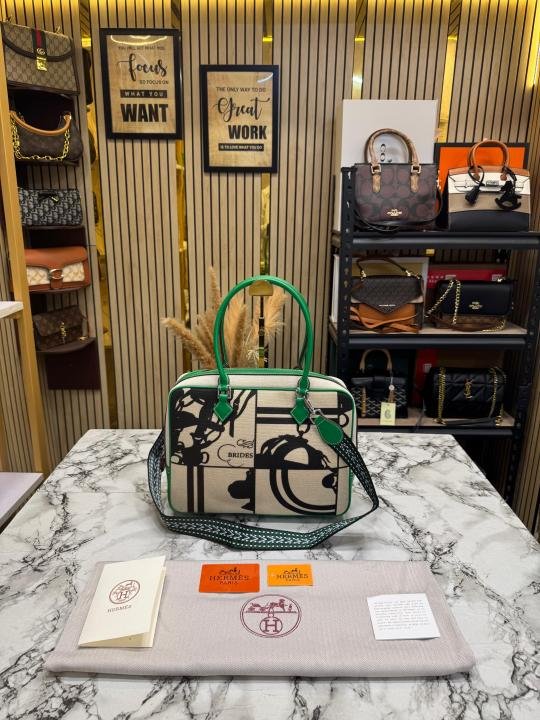 Hermes Equestrian Print Canvas Top Handle Crossbody Bag