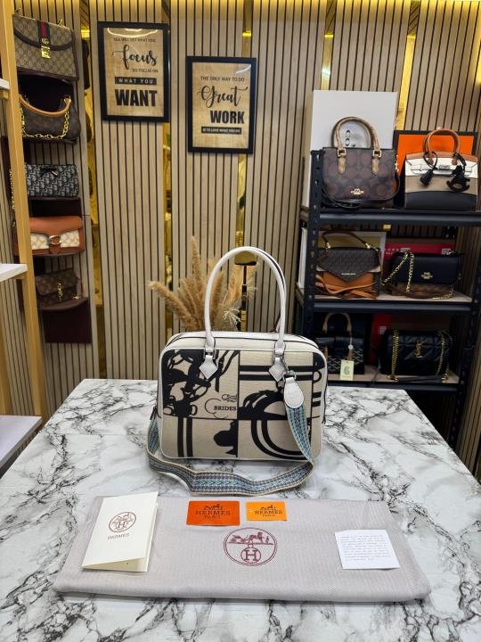 Hermes Equestrian Print Canvas Top Handle Crossbody Bag