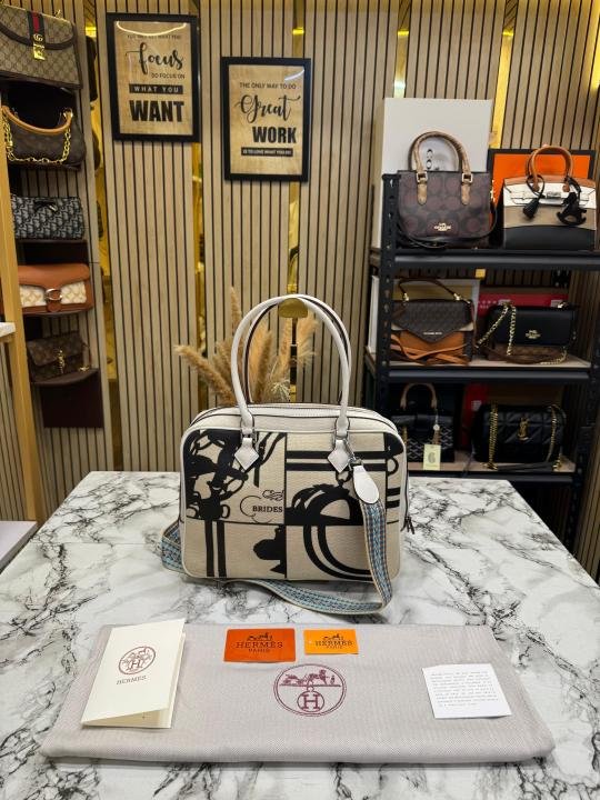 Hermes Equestrian Print Canvas Top Handle Crossbody Bag - Image 2