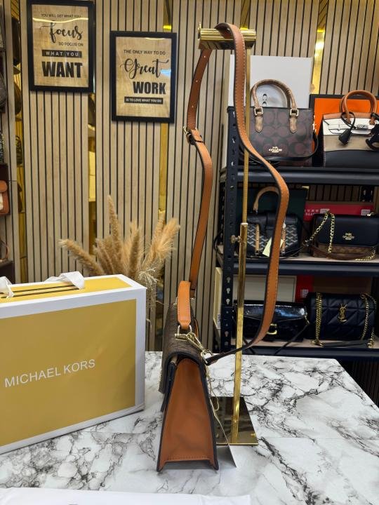 Michael Kors Michael Kor S Signature Monogram Flap Satchel Bag With Crossbody Strap Including Magnetic Box And Dust Bag - Image 4
