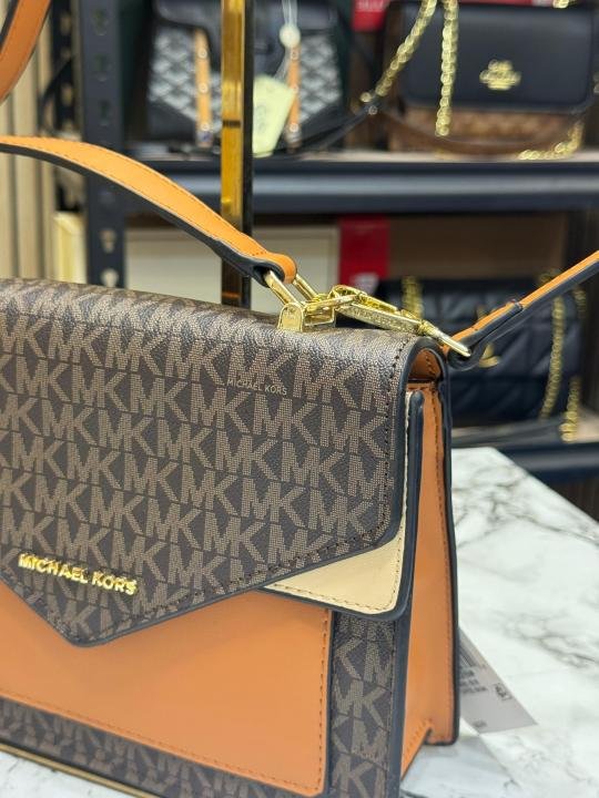Michael Kors Michael Kor S Signature Monogram Flap Satchel Bag With Crossbody Strap Including Magnetic Box And Dust Bag - Image 3