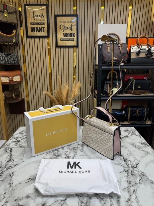Michael Kors Michael Kor S Signature Monogram Flap Satchel Bag With Crossbody Strap Including Magnetic Box And Dust Bag - Image 3