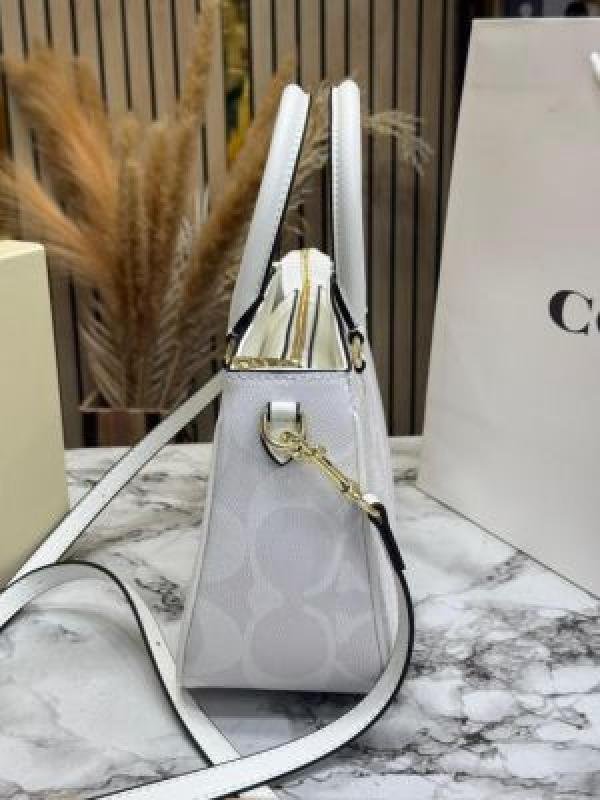 Coach Signature Monogram Leather Satchel Top Handle Bag With Box And Dust Bag Including Carry Bag - Image 3