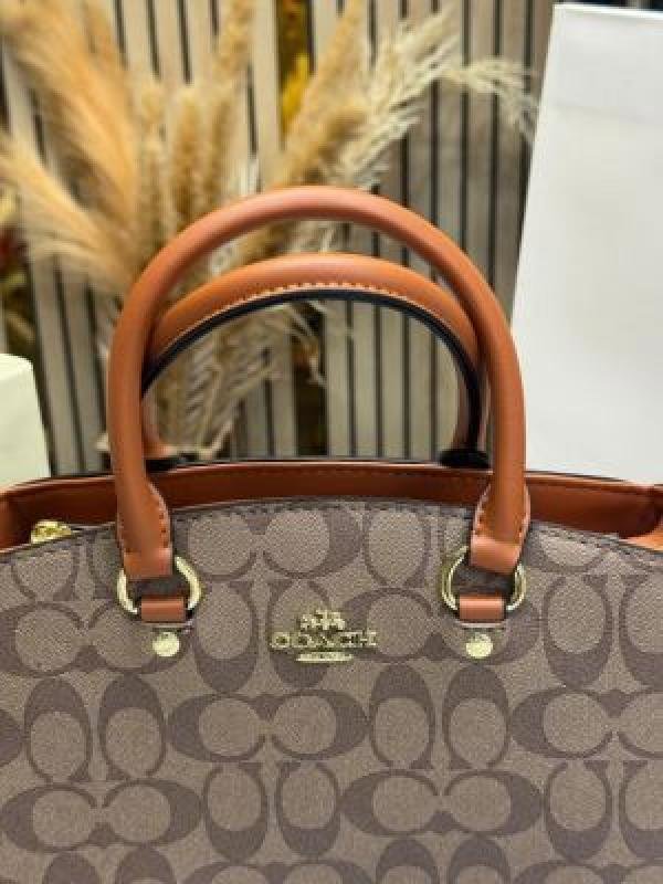 Coach Signature Monogram Leather Satchel Top Handle Bag With Box And Dust Bag Including Carry Bag - Image 4