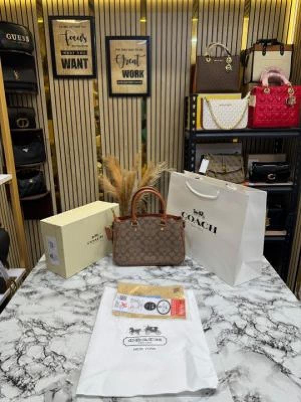 Coach Signature Monogram Leather Satchel Top Handle Bag With Box And Dust Bag Including Carry Bag - Image 3