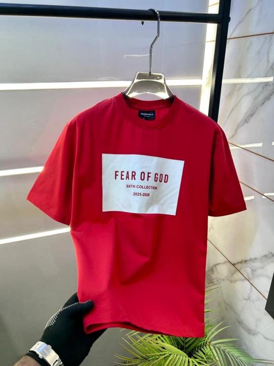 Fear Of God Essential Fear Of God Red Premium Round Neck T-shirt F3605-re - Image 3