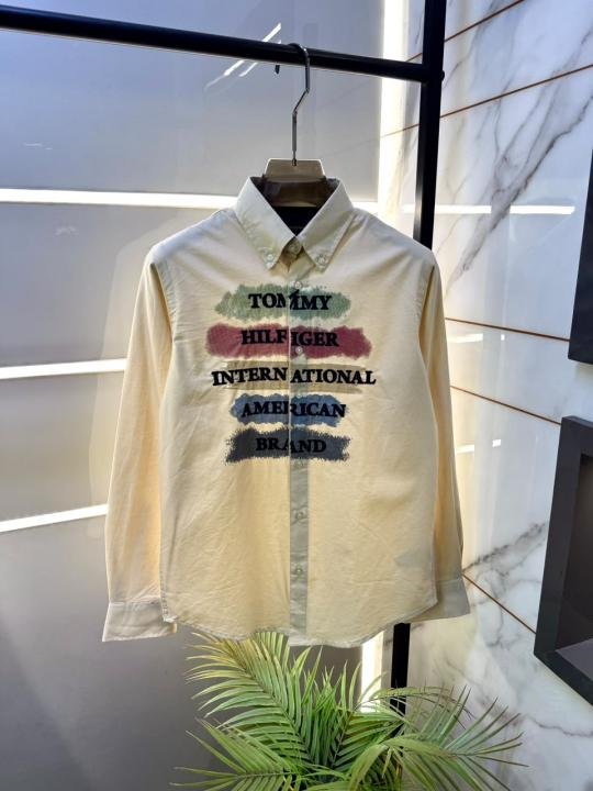 Tommy Hilfiger Tommy Hilfiger Cream Printed Premium Oxford Lycra Shirts F5038-cr