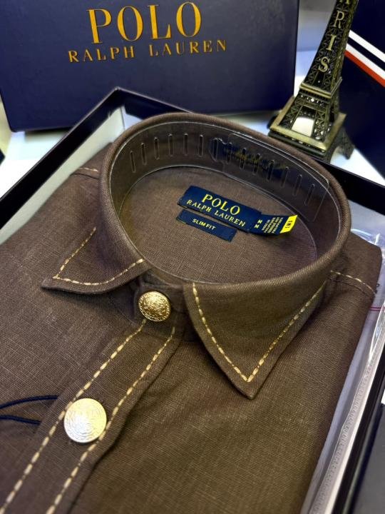 Ralph Lauren Ralph Lauren Brown Hunting Safari Linen Premium Shirt With Brand Box Packing F3970-br - Image 7
