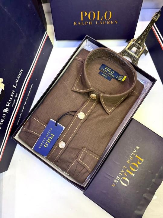 Ralph Lauren Ralph Lauren Brown Hunting Safari Linen Premium Shirt With Brand Box Packing F3970-br - Image 6