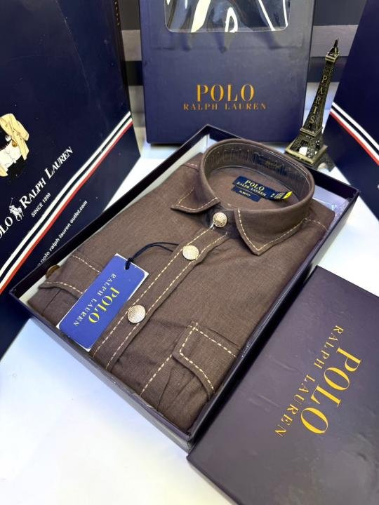 Ralph Lauren Ralph Lauren Brown Hunting Safari Linen Premium Shirt With Brand Box Packing F3970-br - Image 5