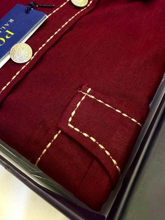 Ralph Lauren Ralph Lauren Maroon Hunting Safari Linen Premium Shirt With Brand Box Packing F3970-ye - Image 9