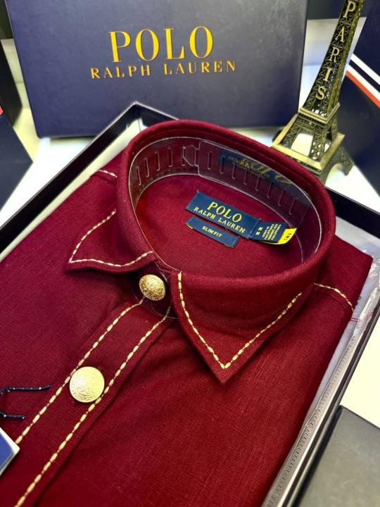 Ralph Lauren Ralph Lauren Maroon Hunting Safari Linen Premium Shirt With Brand Box Packing F3970-ye - Image 8