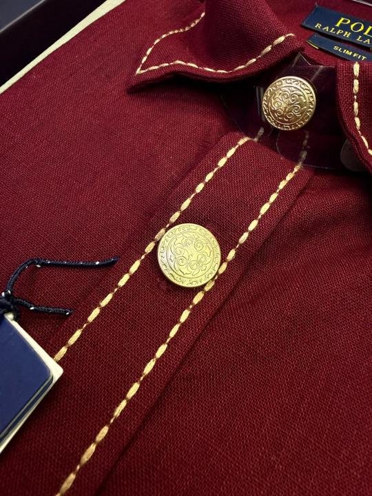 Ralph Lauren Ralph Lauren Maroon Hunting Safari Linen Premium Shirt With Brand Box Packing F3970-ye - Image 7