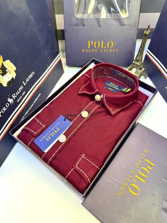 Ralph Lauren Ralph Lauren Maroon Hunting Safari Linen Premium Shirt With Brand Box Packing F3970-ye - Image 6