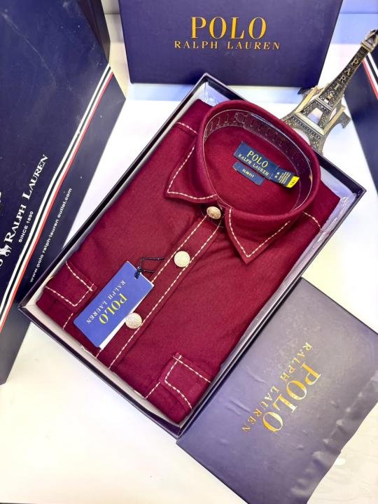 Ralph Lauren Ralph Lauren Maroon Hunting Safari Linen Premium Shirt With Brand Box Packing F3970-ye - Image 5