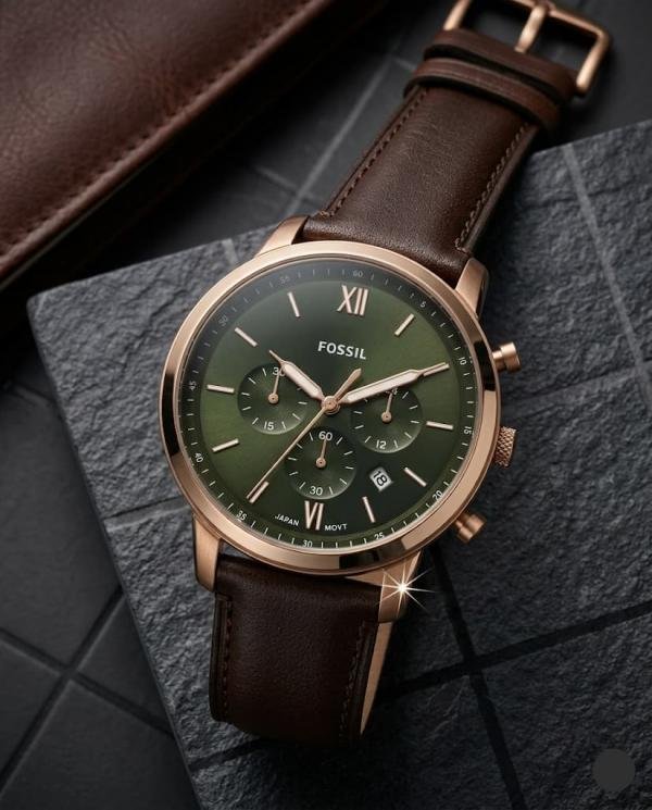 Fossil Neutro Chronograph DarkBrown-Copper-Green Watch Price in India - Buy at Bootery
