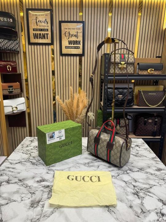 Gucci Ophidia Boston Stripe GG Top Handle Bag With Box And Dust Bag