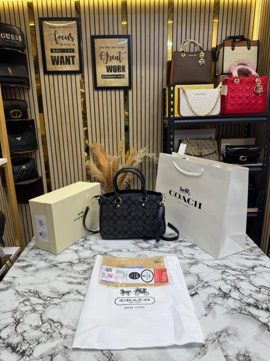 Coach Signature Monogram Leather Satchel Top Handle Bag With Box And Dust Bag Including Carry Bag - Image 3