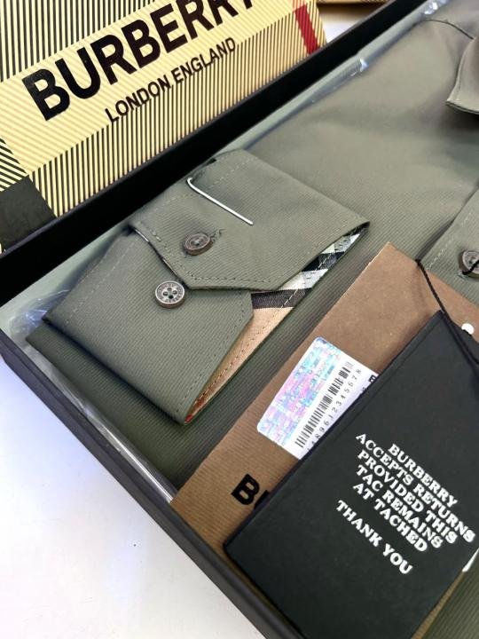 Burberry Burberry Olive Premium Oxford Lycra Shirt With Brand Box Packing And Carry Bag F3535-ol - Image 8
