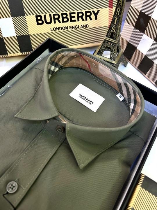Burberry Burberry Olive Premium Oxford Lycra Shirt With Brand Box Packing And Carry Bag F3535-ol - Image 7