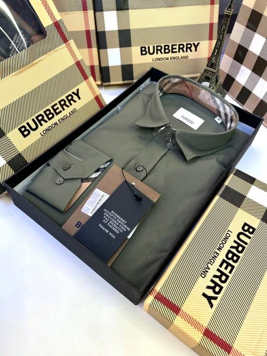 Burberry Burberry Olive Premium Oxford Lycra Shirt With Brand Box Packing And Carry Bag F3535-ol - Image 6