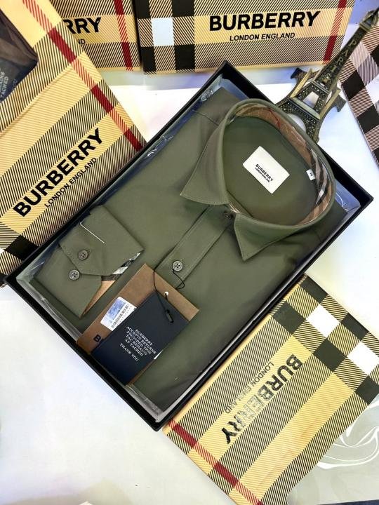 Burberry Burberry Olive Premium Oxford Lycra Shirt With Brand Box Packing And Carry Bag F3535-ol - Image 5