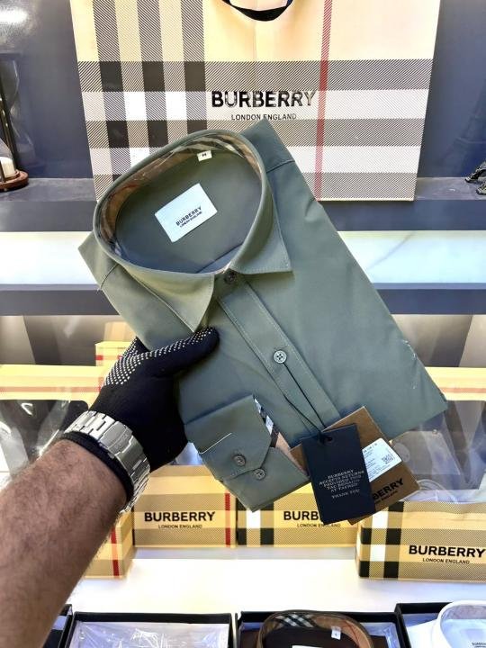 Burberry Burberry Olive Premium Oxford Lycra Shirt With Brand Box Packing And Carry Bag F3535-ol - Image 4