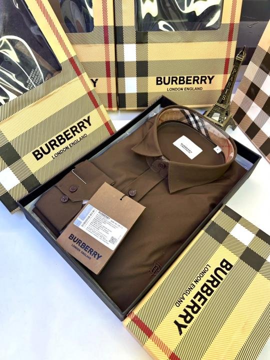Burberry Burberry Brown Premium Oxford Lycra Shirt With Brand Box Packing And Carry Bag F3535-br - Image 6