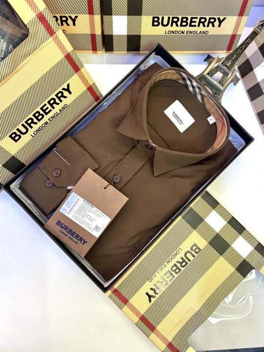 Burberry Burberry Brown Premium Oxford Lycra Shirt With Brand Box Packing And Carry Bag F3535-br - Image 5