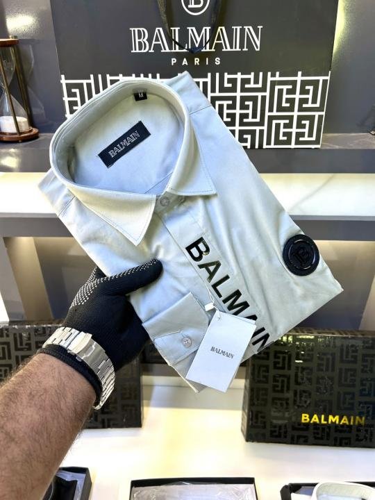 Balmain Balmain Paris Logo Grey Premium Shirt With Brand Box Packing And Carry Bag F3000-gy - Image 9