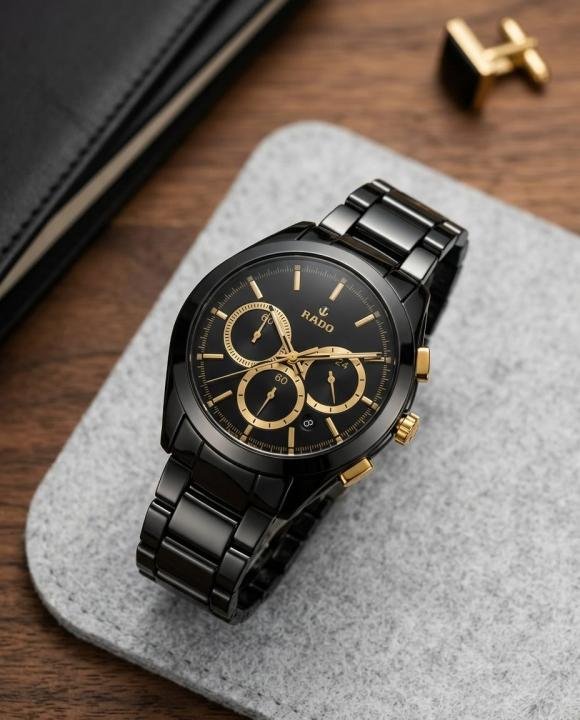 Rado HyperChrome Chronograph Black-Gold Watch for Men - Best Price Online - Bootery