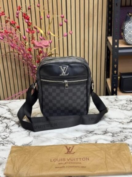 Louis Vuitton LV Logo Side Bag Black Checks With Dust Bag - Best Price Online - Bootery