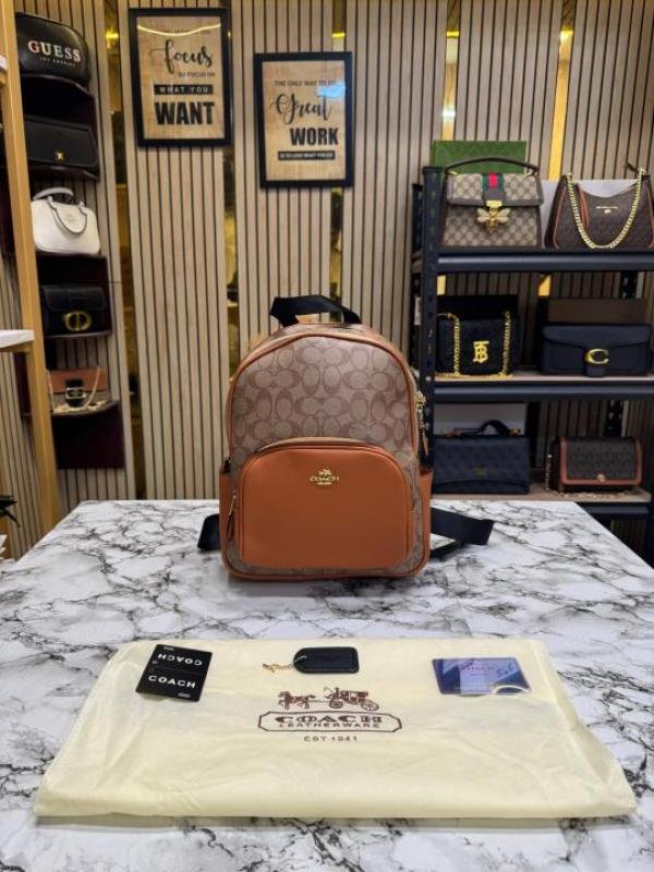 Coach LEATHER COURT WITH DUST BAG PREMIUM QUALITY BAGPACK [apricot Brown]