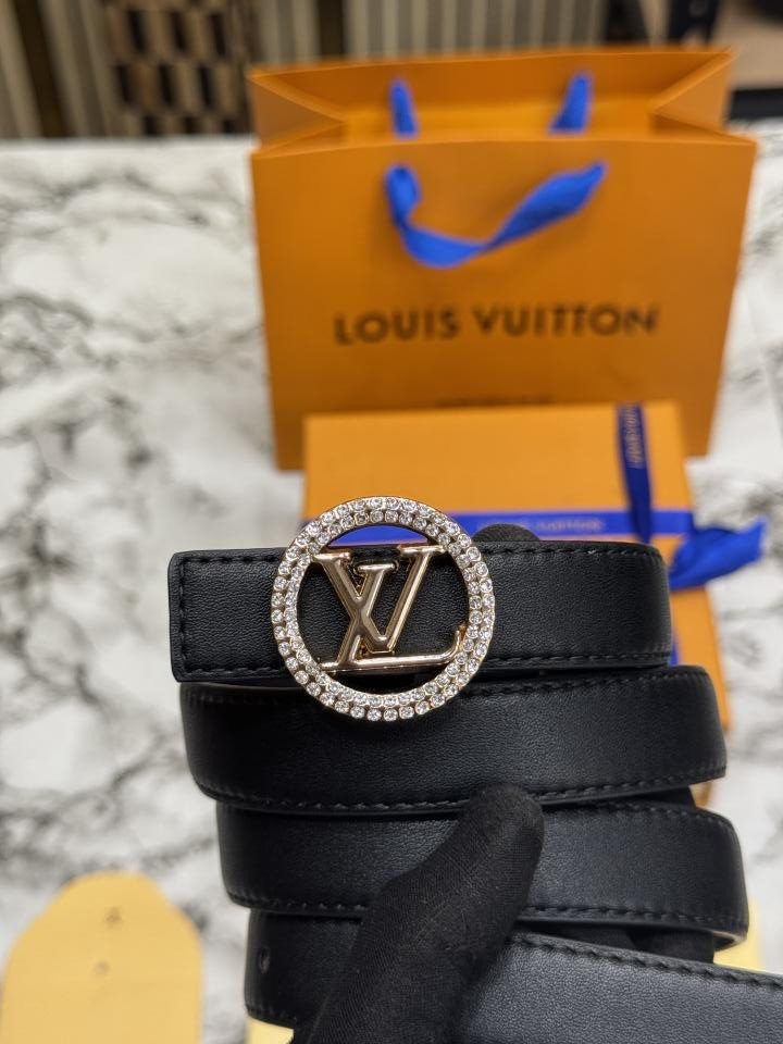 Louis Vuitton Crystal Lv Buckle Leather Belt With Box And Dust Bag Including Carry Bag - Image 3
