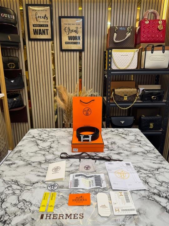 Hermes Premium Quality Leather Belt Printed With Initial Buckle Including Box Dust Bag And Carry Bag