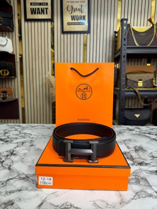Hermes Black Leather Belt With Matte Black H Buckle Full Set Includes - Image 2