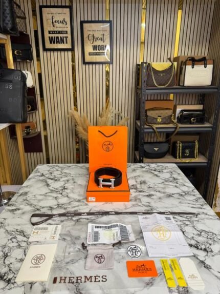 Hermes Black Leather Belt With Silver H Buckle Full Set Includes - Best Price Online - Bootery
