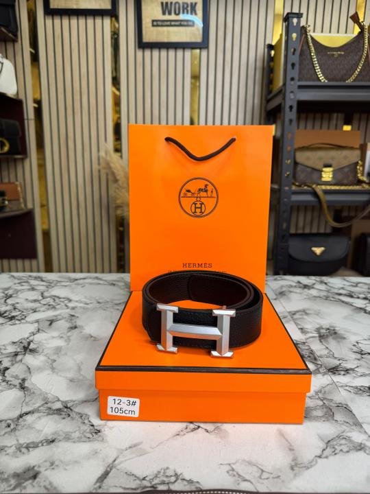Hermes Black Leather Belt With Silver H Buckle Full Set Includes - Image 2