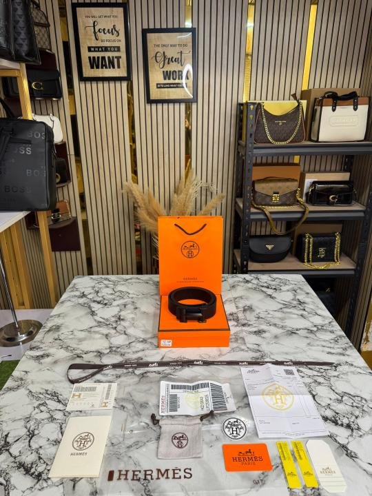 Hermes Black Leather Belt With Black H Buckle Full Set Includes
