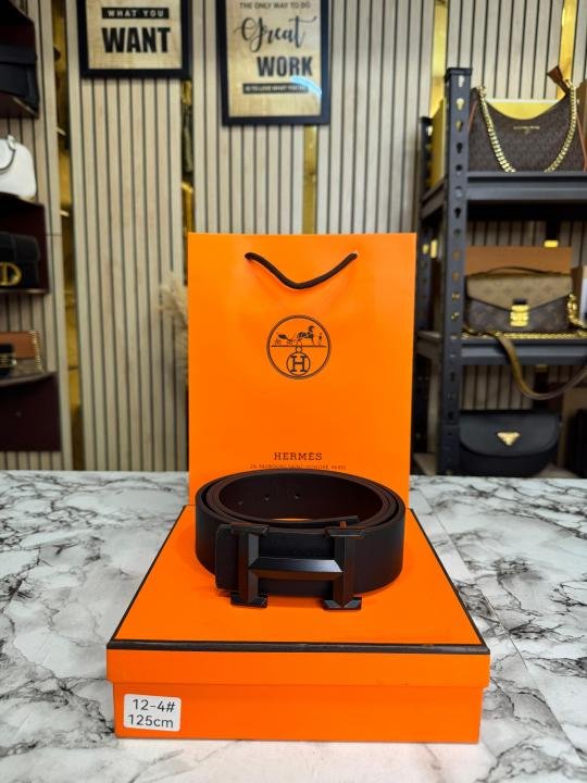 Hermes Black Leather Belt With Black H Buckle Full Set Includes - Image 2