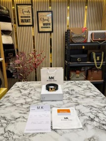 Michael Kors Leather Belt With Gold MK Buckle Includes Box Dust Bag & Carry Bag - Best Price Online - Style 1 - Bootery