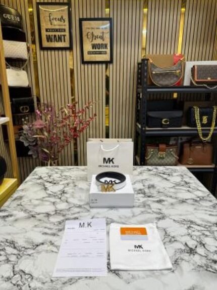 Michael Kors Leather Belt With Gold MK Buckle Includes Box Dust Bag & Carry Bag Price in India - Style 3 - Buy at Bootery
