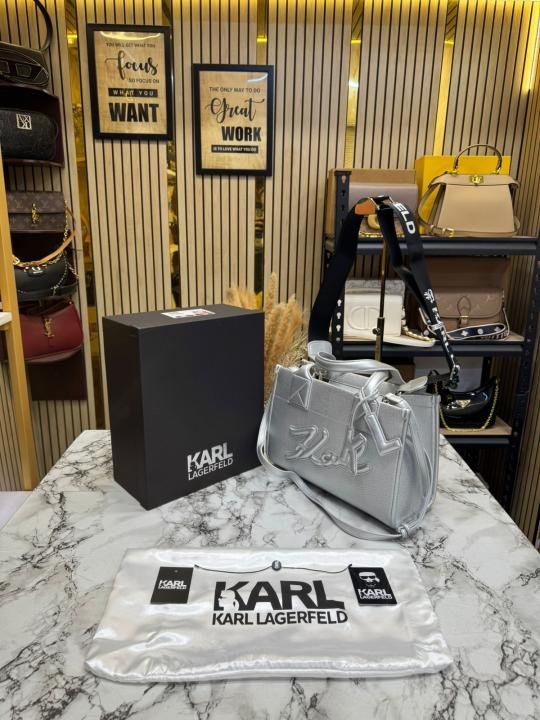 Karl Lagerfeld KSKUARE Embossed Hand Bag Silver