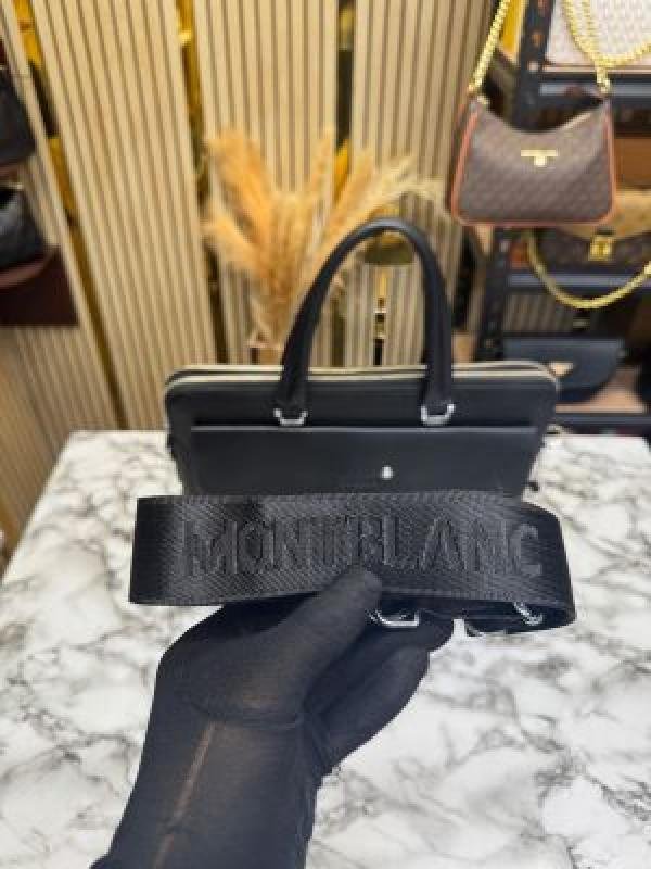 Buy Montblanc Black Embossed Leather Laptop With Shoulder Strap Online in India - Bootery - Image 7