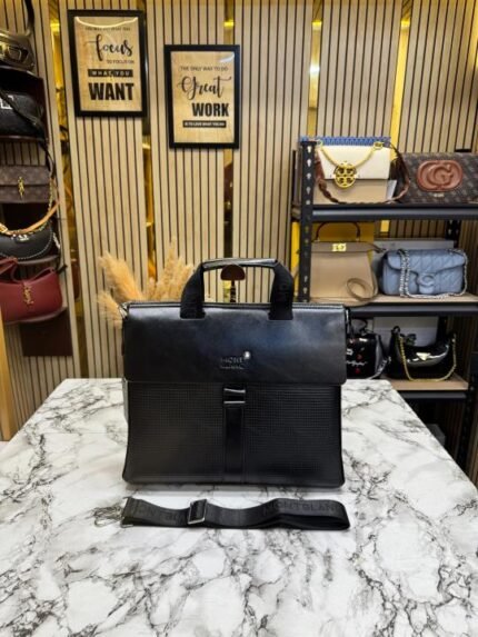 Montblanc Premium Textured Flap Laptop Black Bag - Best Price Online - Bootery