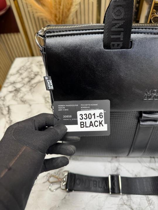 Montblanc Premium Textured Flap Laptop Black Bag - Best Price Online - Bootery - Image 4