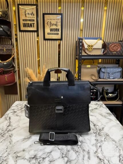 Montblanc Executive Embossed Buckle Flap Laptop Bag Black Price in India - Buy at Bootery