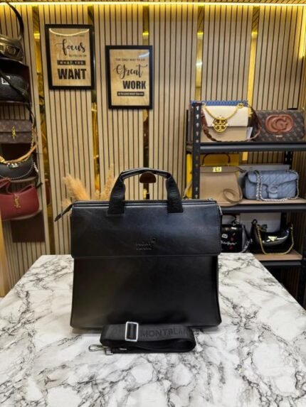 Montblanc Executive Embossed Buckle Flap Laptop Bag Black Price in India - Buy at Bootery - Image 2