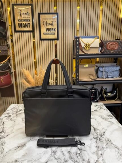Buy Emporio Armani Sleek Business Briefcase In Black With Detachable Strap Online in India - Bootery