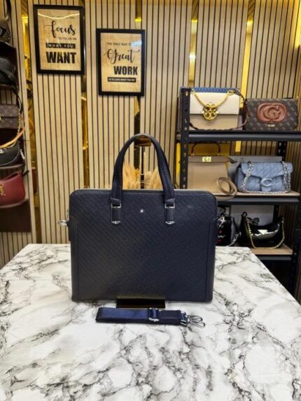 Buy Montblanc Embossed Premium Quality Leather Briefcase Textured Executive Style Laptop Bag Online in India - Style 1 - Bootery